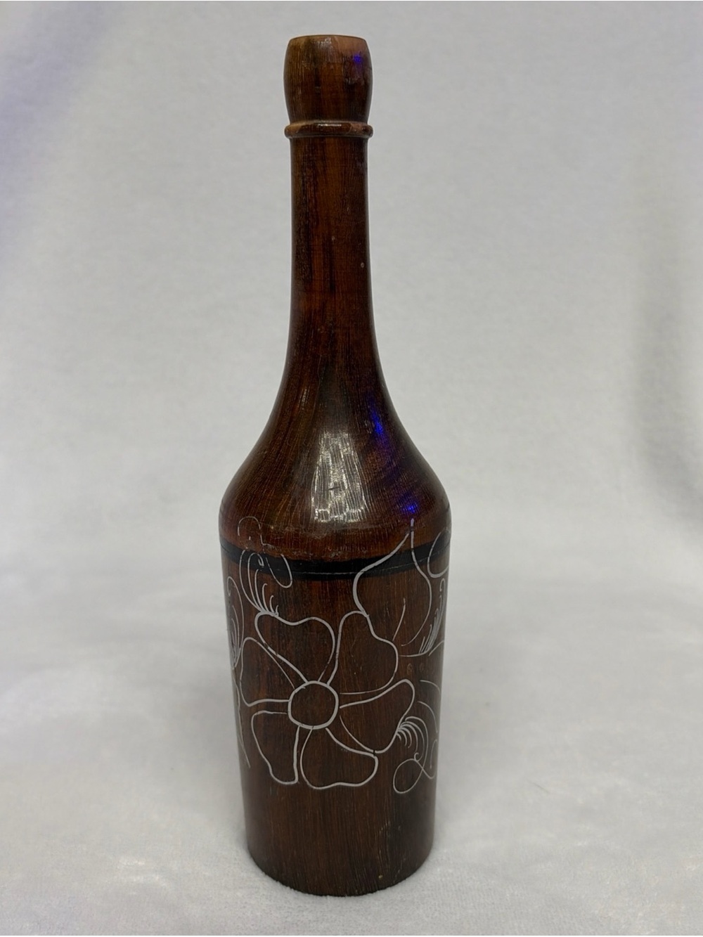 vintage hand-carved or turned wooden bottle or decanter